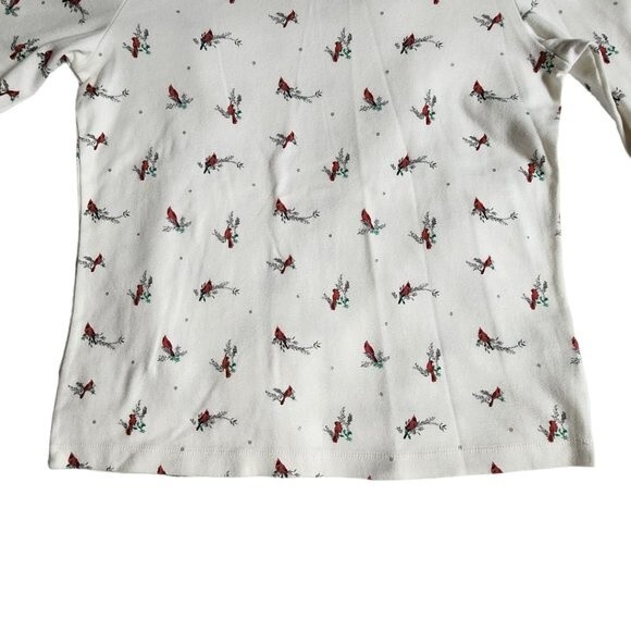 Croft & Barrow White Red Cardinal Bird Long Sleeve Classic Tee Top Size Small - Picture 5 of 10